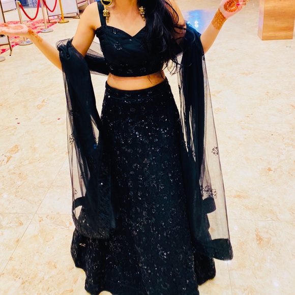 Black sequins ethnic wear lehenga - Picture 6 of 13